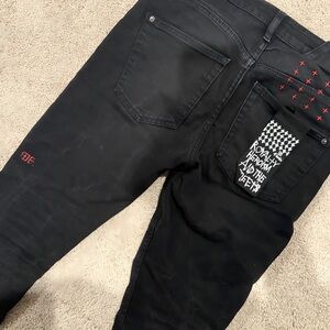 Ksubi Men's Black Skinny Jeans with Red Details